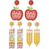Teacher Earrings for Women Rhinestone Beaded Dangle Drop Pencil FRIYAY Earrings Colorful Teacher Appreciation Earrings Back To School Jewelry Set