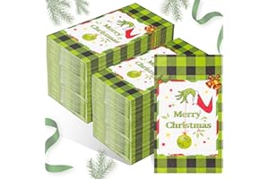 I00000 100Pack -3 Ply Grinch Napkins, Grinch Party Supplies Merry Christmas Napkins, Disposable Hand Towels For Bathroom, Xmas Table Decorative For Party Supplies, Bathroom Kitchen, Party Decor