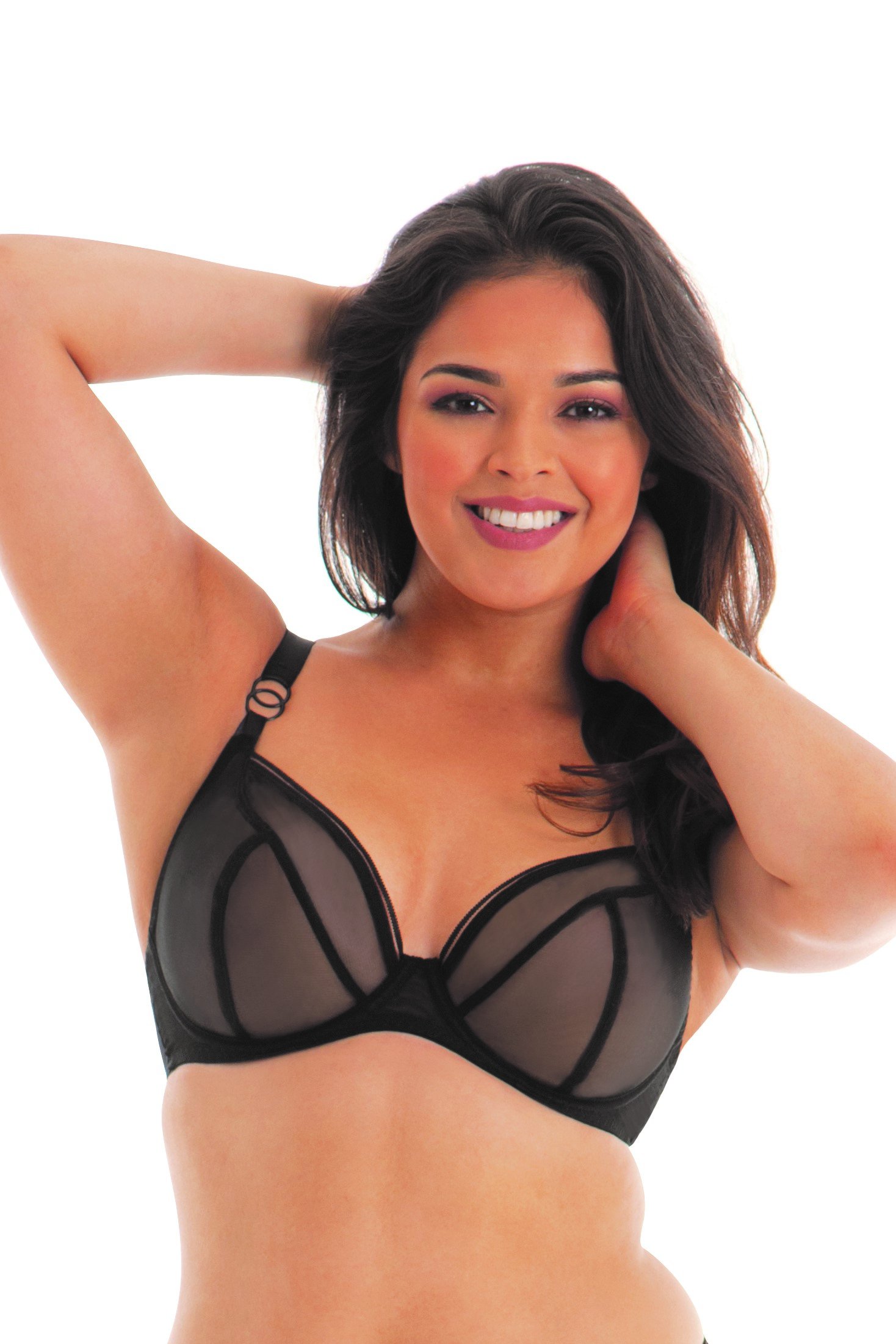 Women's Lifestyle Sheer Plunge Multi Part Cup Bra CK5711 36D Black