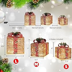 LAMPHOME 70 LED Christmas Set of 3 Lighted Rattan