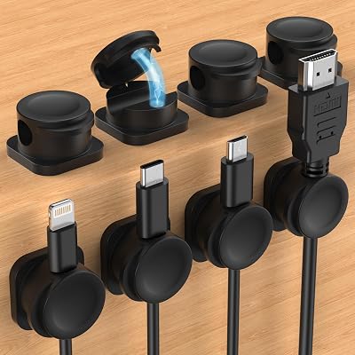 UQQU Magnetic Cable Clips 8 Pack Black 7mm Desk Wire Holder Organizer Holder