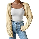 SECRETEYARD Women's Long Sleeve Open Front Knitted Crop Cardigan Drop Shoulder Knit Bolero Shrug Sweater