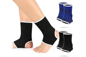 Haysandy 4 Pieces/ 2 Pair Kids Ankle Support Brace Elastic Kids Compression Socks Knitted Ankle Sleeve for Jogging Running Fitness(Black, Dark Blue,5-10 Years)