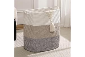 LAUGHBIRD Tall Laundry Basket With Handles,Woven Cotton Rope Big Laundry Hamper Sorters,Versatile Storage for Dirty Clothes,Baby Toys,and Blankets in Bathroom, Nursery,and Living Room (Gradient Brown, 50L)