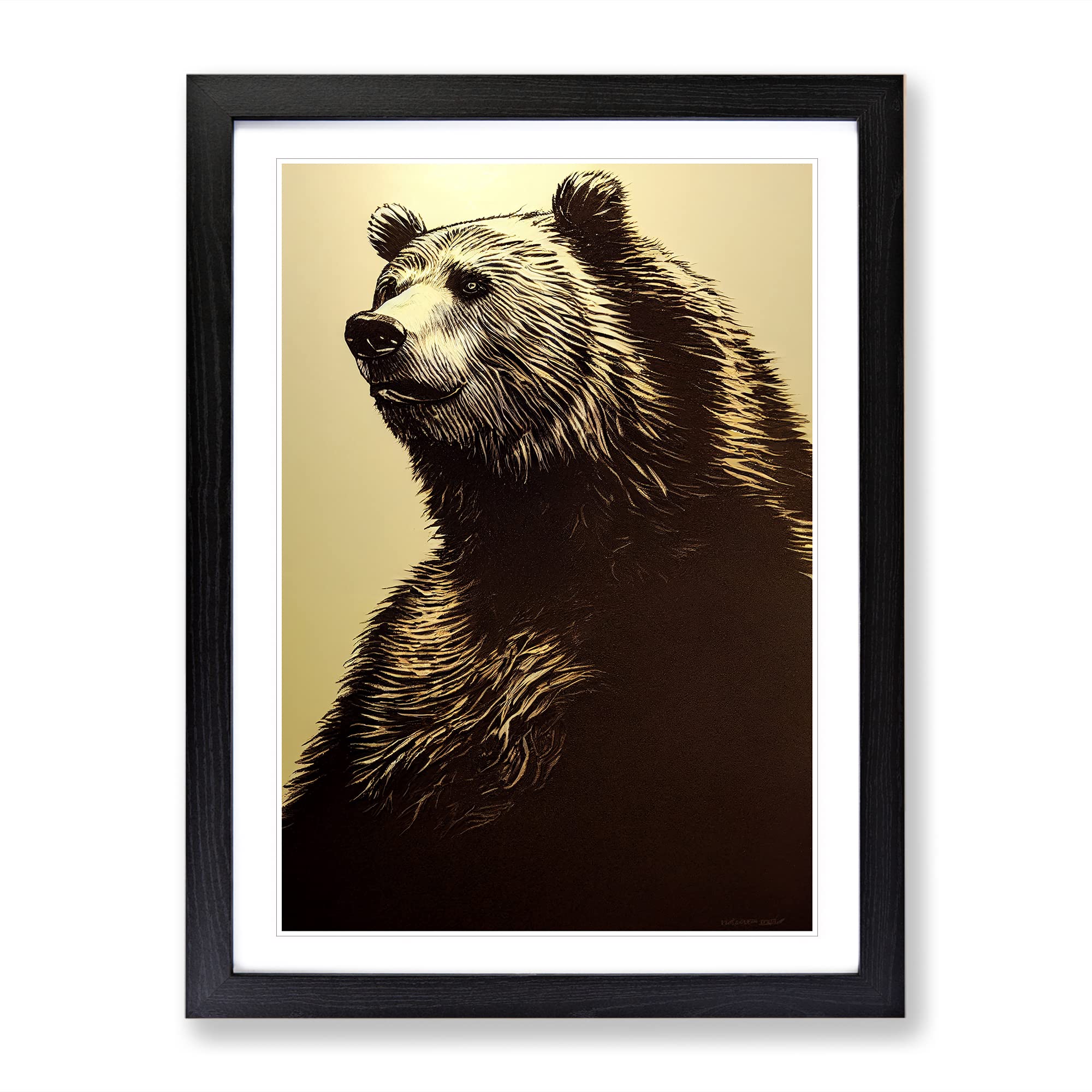Great Grizzly Bear No.4 Framed Print | A3 Black Framed Wall Art | Ready to Hang | Modern Animal Picture | Living Room Bedroom Lounge Office