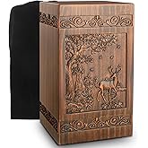 Wooden Urn for Ashes Adult Male Female, Cremation Urns for Human Ashes Adult Men Women, Decorative Burial Funeral Memorial Deer Urn Box Holds 250 Cubic Inches