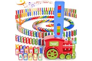 Doloowee Domino Train Toys, 217PCS Automatic Domino Train Fun Toys with Alphabet & Number Stickers, Toddler Toys with Steam, Lights, Music, Train Set, Creative Dominos Game Toy for Kids Age 3 4 5 6+