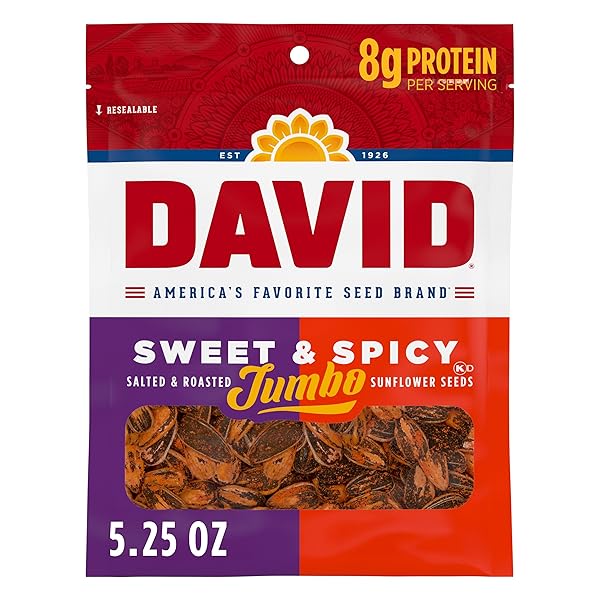 DAVID JUMBO SUNFLOWER SEEDS, SWEET AND SPICY FLAVOR, EASTER BASKET STUFFER FOR BASEBALL PLAYERS, 5.25 OZ.