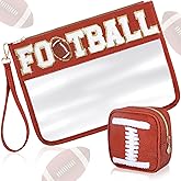 Hillban 2 Pcs Football Girl Gifts Makeup Cosmetic Bags Toiletry Pouch Sports Goody Bags Chenille Letter Clear Zipper Pouch Football Accessories for Women Travel Stuff Portable Storage Case