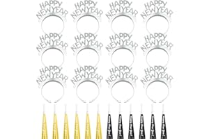 Shappy 24 Pcs 2026 New Year Party Supplies Happy New Year Headband Horn Sounder Noisemakers Eve Party Decorations