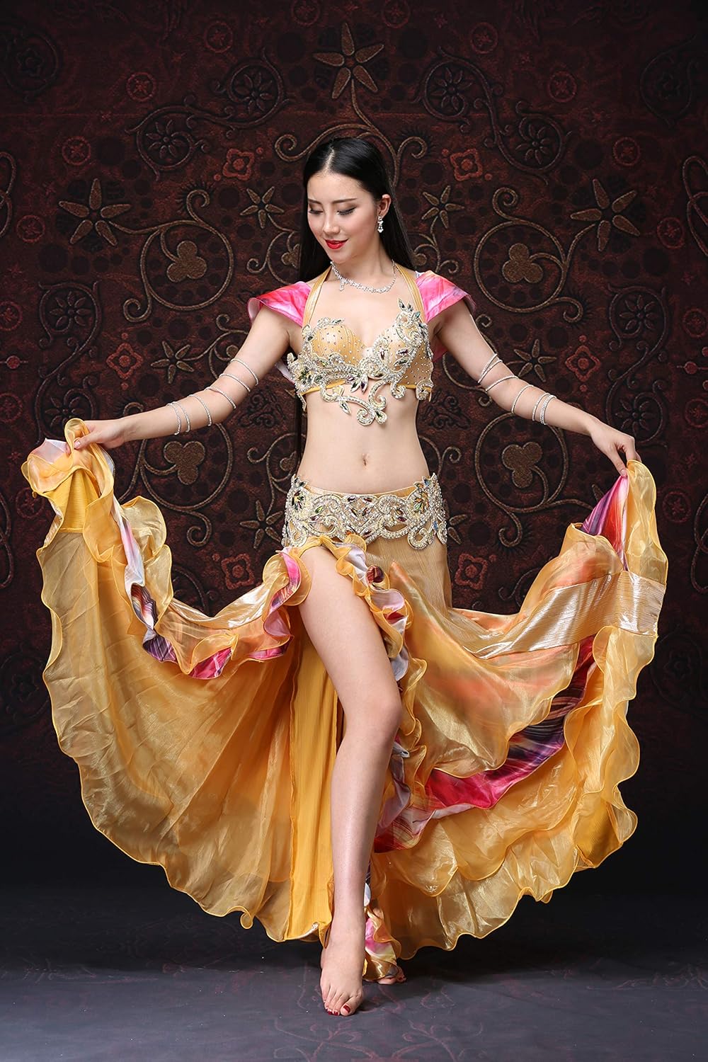 新発売の 豪華なベリーダンス衣装セット ３点セットビーズ刺繍プロ仕様ダンス服 高級演出服 B07grvbwzy Medium ゴールド ゴールド Medium 代引不可 Jovemcj Com