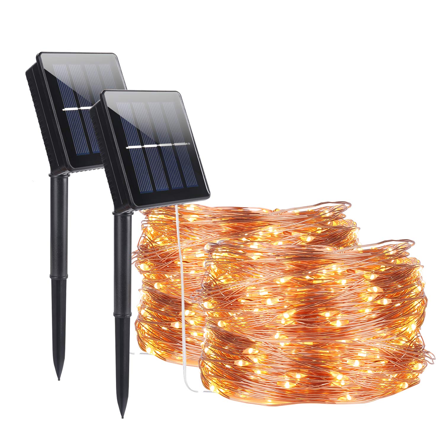 ALED LIGHT Solar String Lights Outdoor,2 Pack 32M/104.96ft 320 LED RGB Copper Wire Light Waterproof Luminous LED String Lighting Chain 8 Modes Starry Fairy Lights for Garden Party Home Decoration