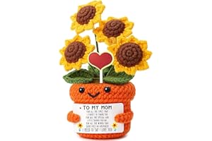 KSRDOVSA Gifts for Mom - Mothers Day & Birthday Gifts from Daughter Son - Unique Handmade Crochet Sunflower Flower with Emoti