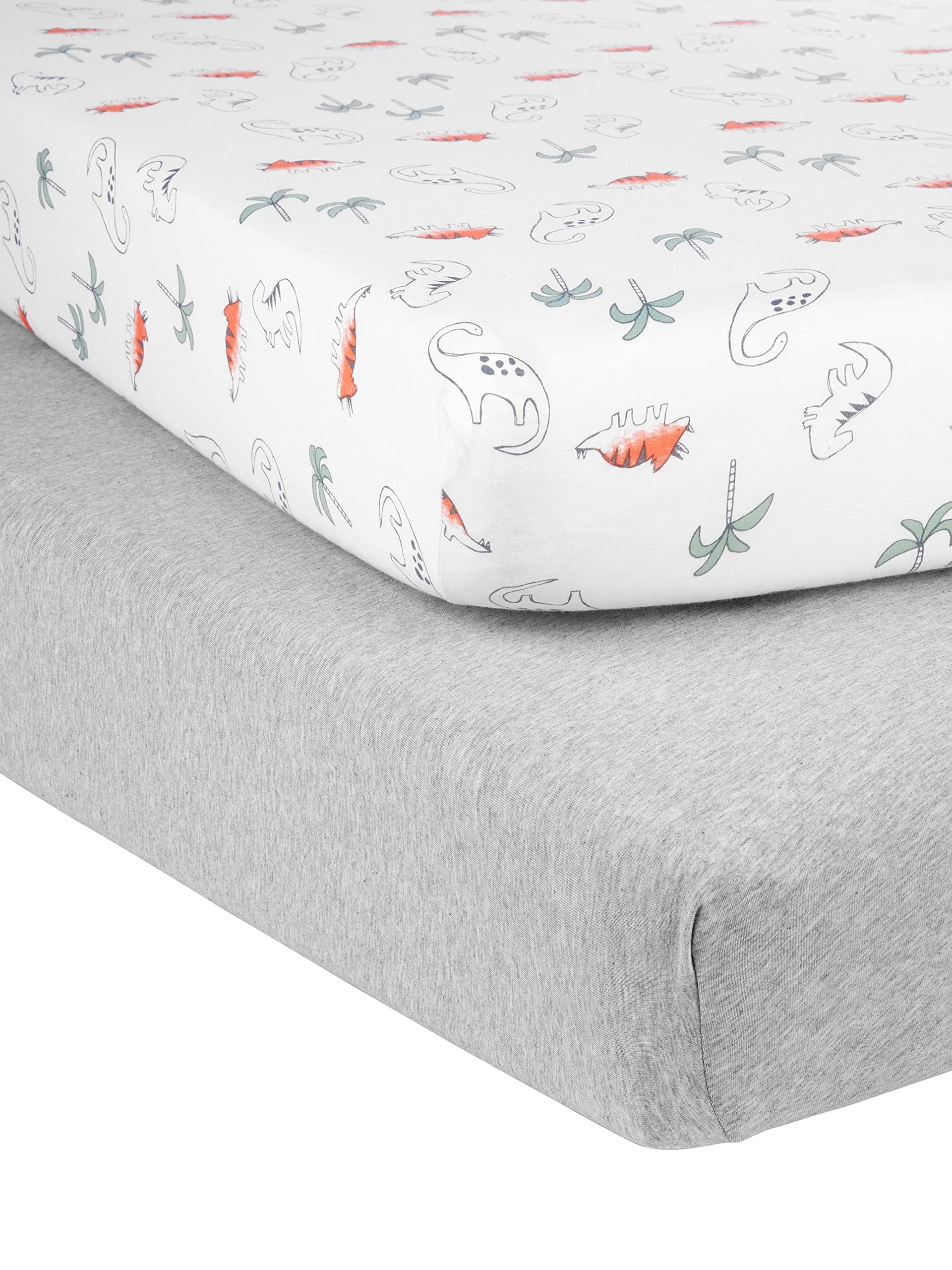 Simple Joys by Carter's Kids Baby 2-Pack Cotton Crib Sheets, Heather/Dinosaur, One Size