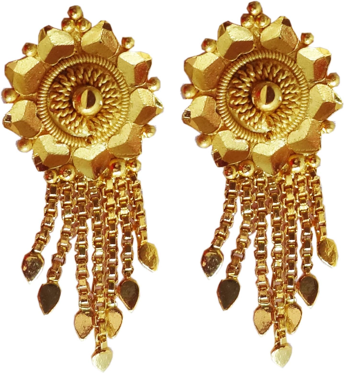 Certified Indian Handmade Solid 22K 916 Stamped Fine Gold Chain Design Earrings