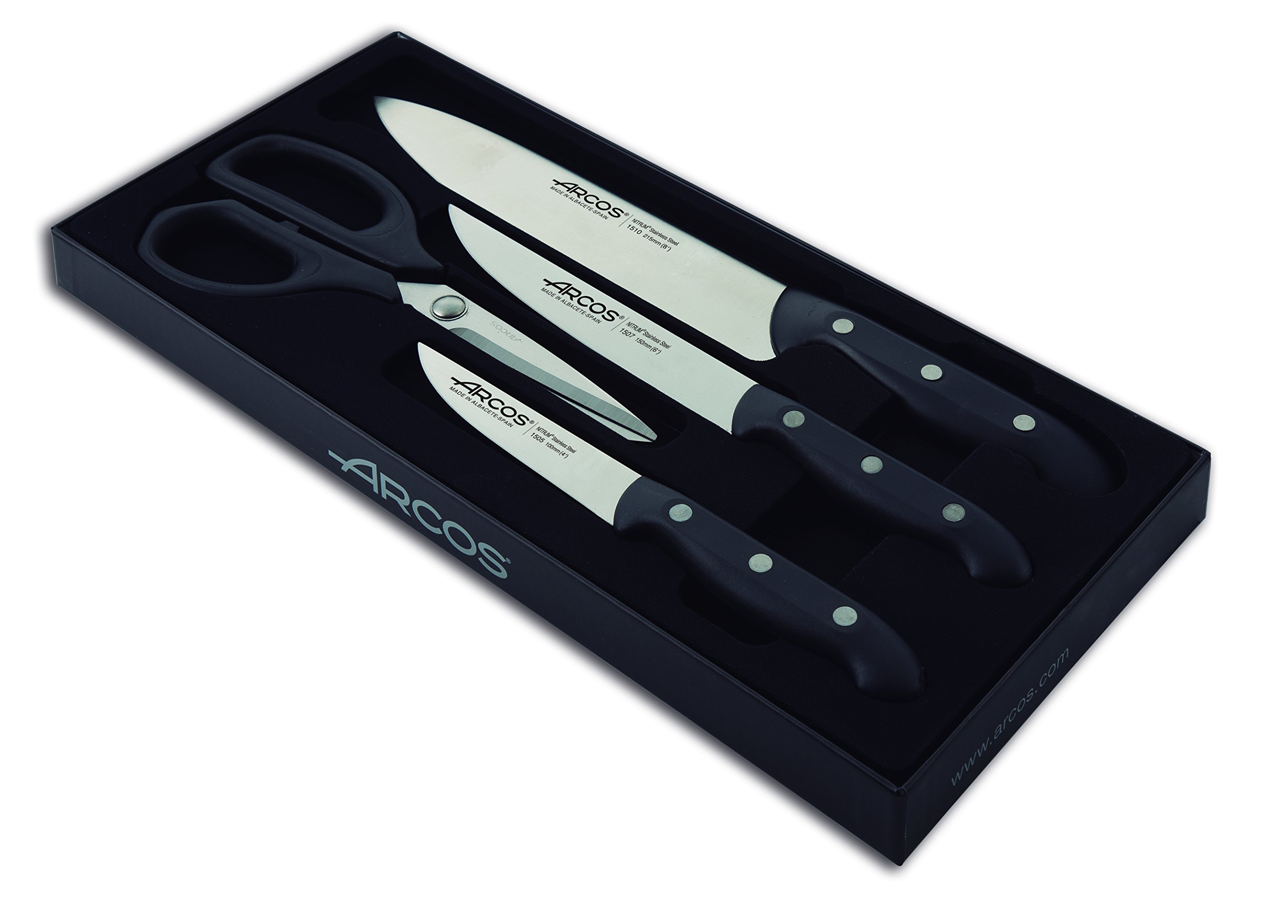 Arcos-Serie-Maitre-Juego-Cuchillos-de-Cocina-4-piezas-3-Cuchillos-1-Tijeras-Hoja-de-Acero-Inoxidable-NITRUM