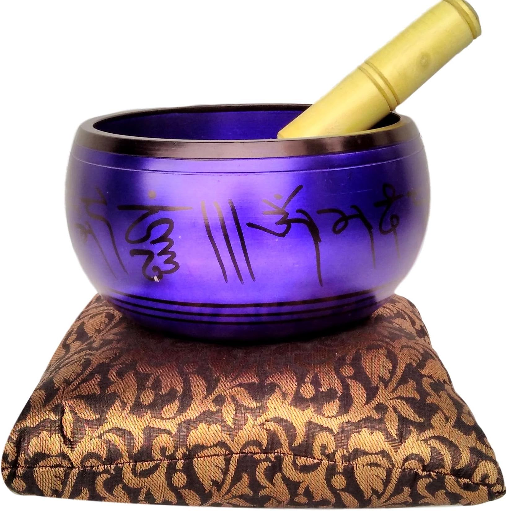 Tibetan Singing Bowl Metal Aluminium - 7.5 Inches Musical Instrument For Meditation and Healing With Mallet And Cushion (Dark Purple)