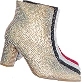 Women Rhinestone Block Chunky Heel Ankle Bootie Iceberg 12 By FOREVER shoes Champagne 6