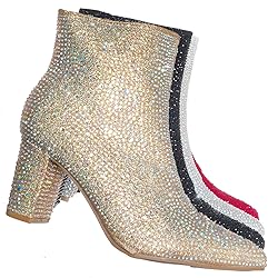Forever Women Rhinestone Block Chunky Heel Ankle