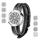 Essential Oil Diffuser Bracelet,Stainless Steel Aromatherapy Locket Bracelets Leather Band with 8 Color Pads,Girls Women Jewelry Gift Set