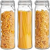 ComSaf Airtight Glass Jars Set of 3, 0.5 Gallon Food Storage Jar with Lids, Tall Spaghetti Container with Clear Preserving Seal Wire Clip Fastening, Pasta Storage Containers for Kitchen Canning