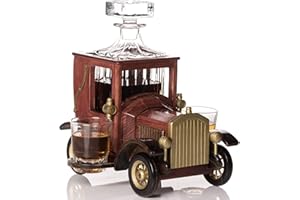 KEMSTOOD Uniquely Crafted Whiskey Decanter Sets for Men with Glasses & Old Fashioned Vintage Car Stand (32 oz) - Elevate Your Drinking Experience with Bourbon Decanter Set - Whiskey Gifts for Men