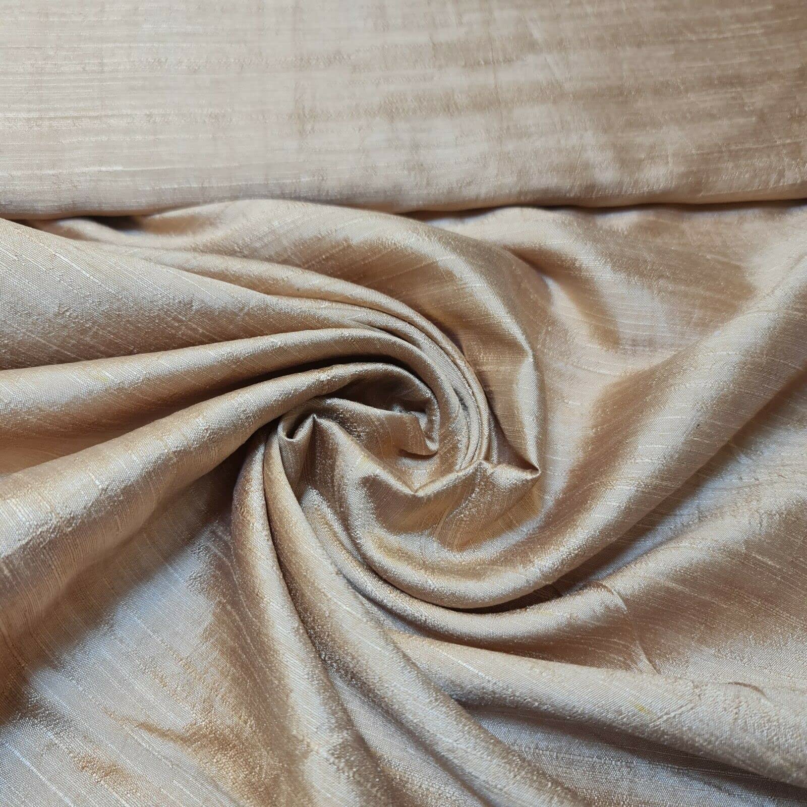 Plain Raw Silk Faux Dupion 100% Polyester Upholstery Fabric Bridal Material 44" (5 Meter, Gold)