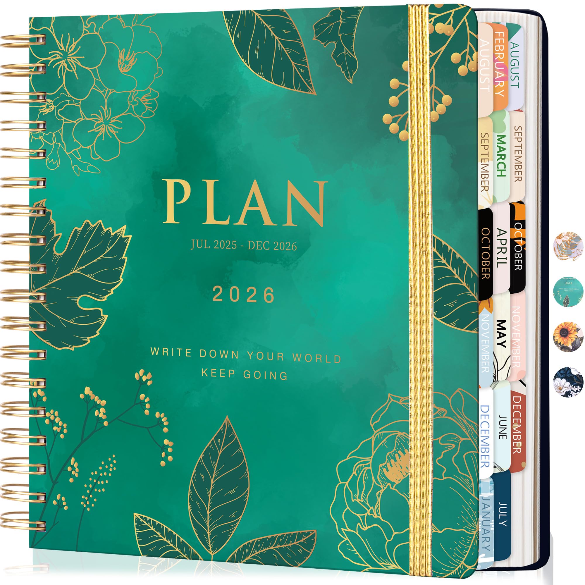 Photo 1 of CAGIE Planner 2025-2026, 13 Months Dec 2025 - Dec 2026 Calendar Weekly Monthly Agenda, 8.3 x 9.3 Inch, Green Spiral Bound Planner, Monthly Tabs, Elastic Closure, Stickers