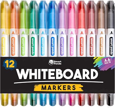 Smart Panda 12 Whiteboard Pens Dual Tip Broad Fine Dry Erase Markers