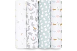 aden + anais Essentials Cotton Muslin Swaddle, Breathable Baby Blanket, Ideal for Boys, Girls, Newborns, Babies & Infants, Receiving Blanket, Soft and Lightweight Wrap, 4 Pack, Alphabet Animals