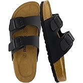 CUSHIONAIRE Lane Cork Footbed Sandals for Women – Comfortable Double Buckle Slip-On with Genuine Suede Footbed & Arch Support Slides for Women Footwear