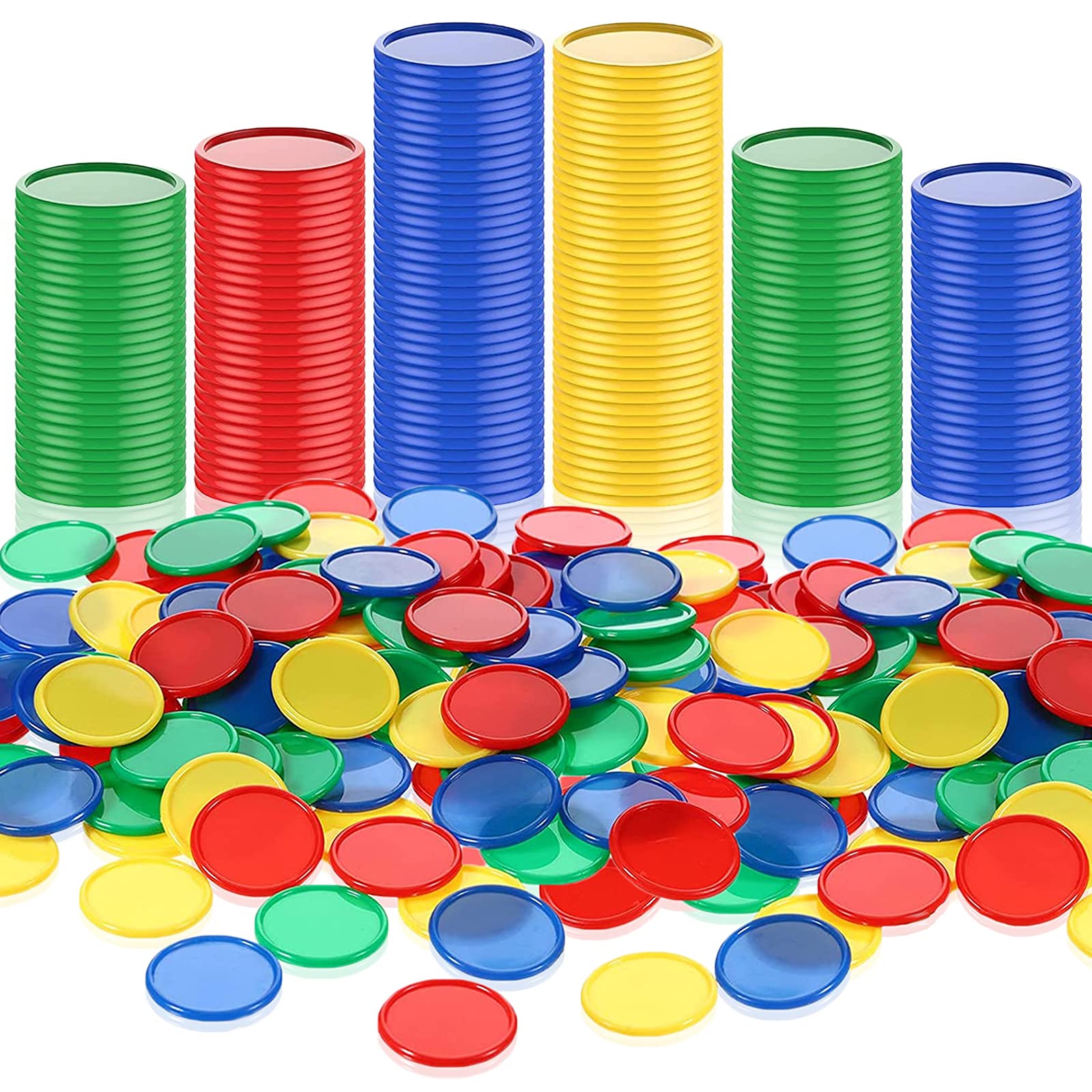 Skylety 400 Pieces Plastic Poker Chips 4 Colors 1 Inch Small Learning Counters Blank Chips Card for Game Play Counting Learning Math Reward(Red, Blue, Green, Yellow)
