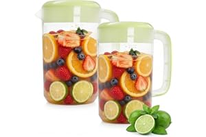 Jucoan 2 Pack 1 Gallon Plastic Pitcher with Lid, Clear Ice Tea Pitcher for Fridge, Large Water Carafe Jug Beverage Pitcher wi