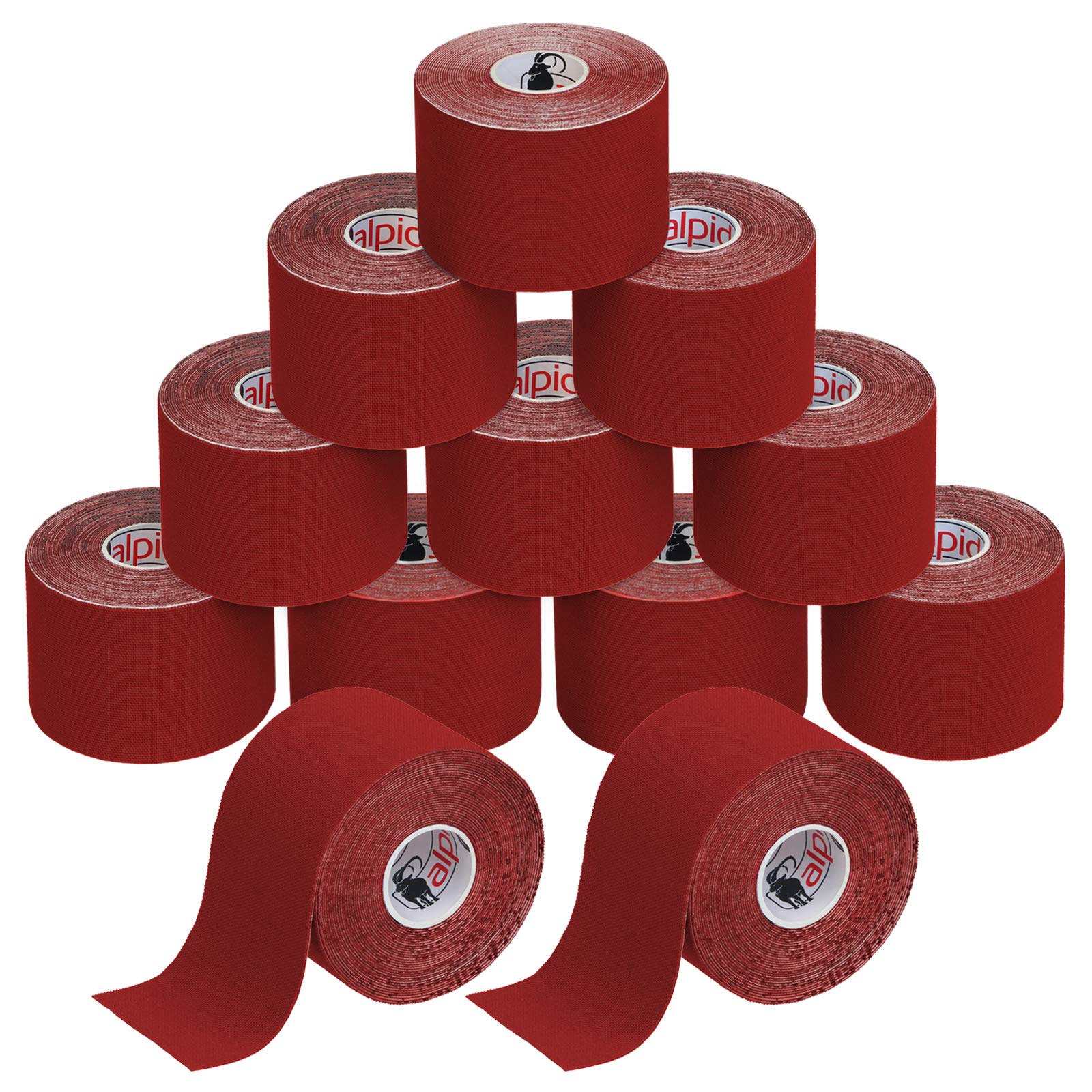 ALPIDEX Kinesiology Tape 1/3/ 6/12 Rolls Many Colors 5 m x 5 cm Application Examples E- Book Skin Friendly Muscle Support Elastic Strapping Tape, Colour:red, Quantity:12 Rolls