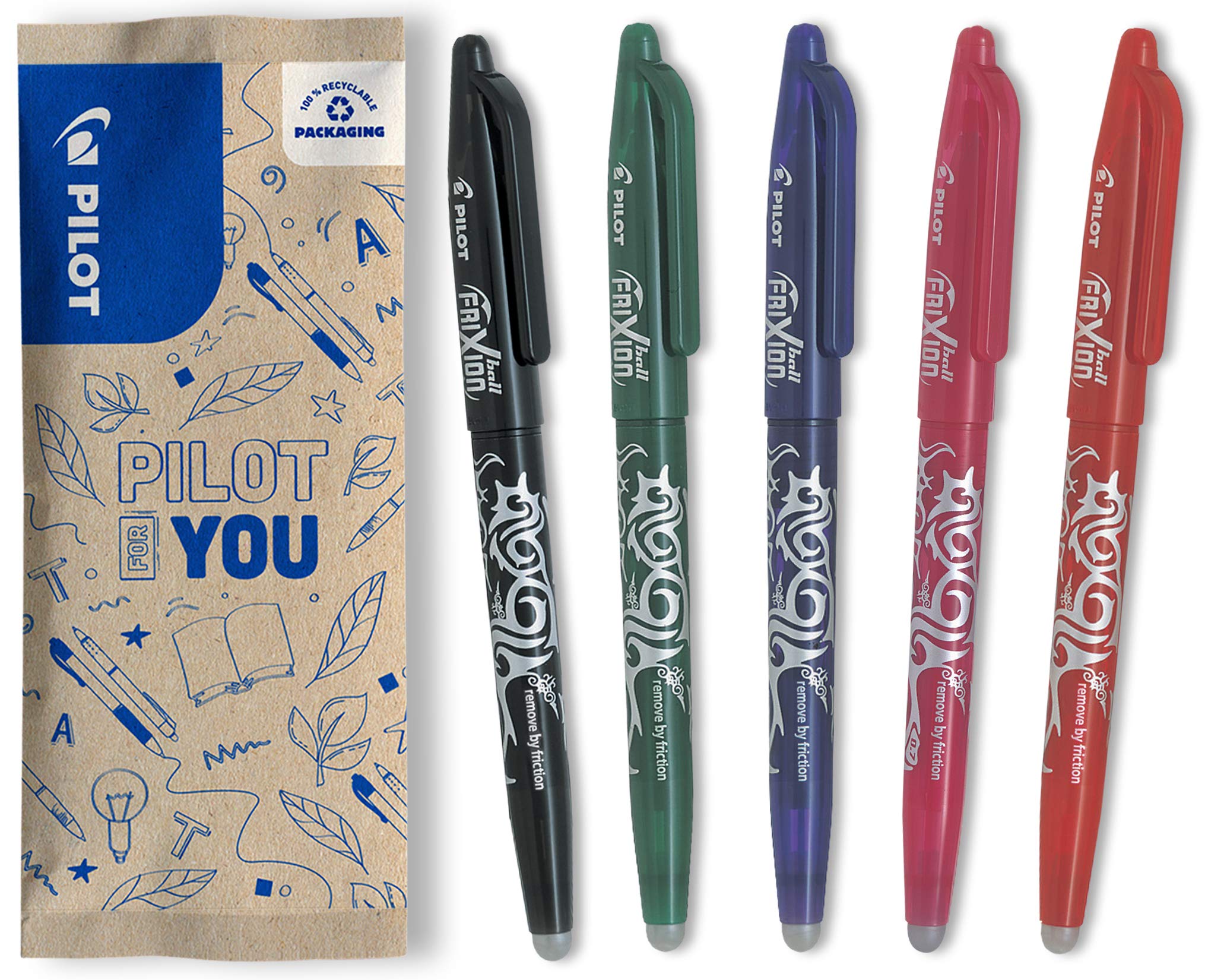 PILOT FriXion Ball, erasable rollerball pen (blue) + 9 refills + Frixion eraser