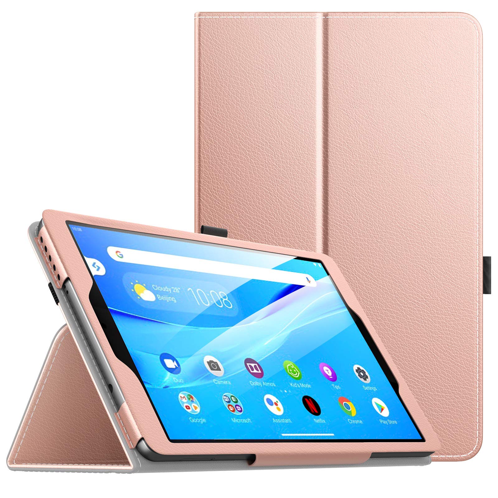 MoKo Case Compatible with Lenovo Tab M8 HD (TB-8505F / TB-8505X) / Smart Tab M8 TB-8505FS / Tab M8 FHD TB-8705F, Slim Lightweight PU Leather Smart Tablet Shell Cover Stand Case, Rose Gold