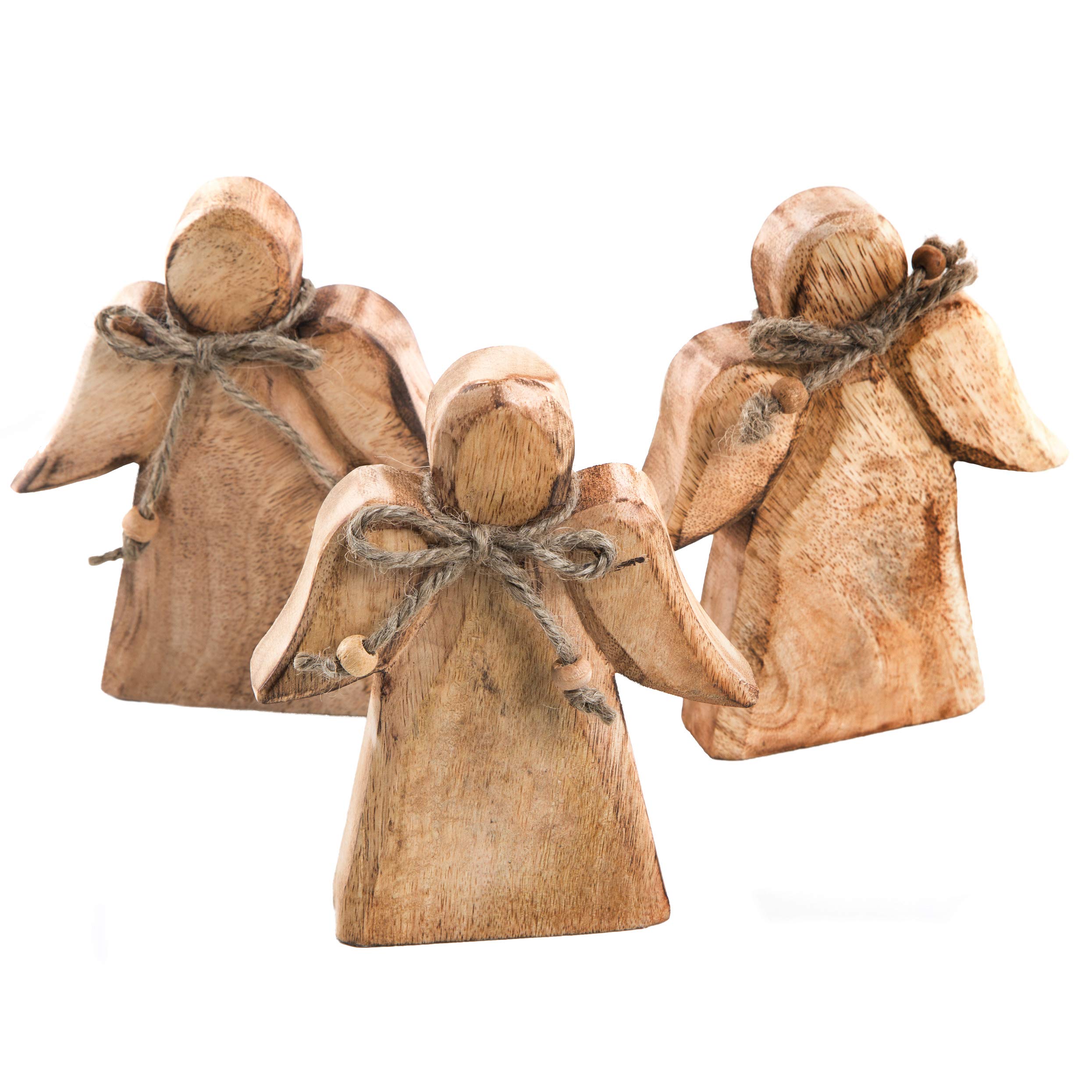 Logbuch-Verlag 3 Wooden Angels 15 cm Solid Angel Figurine Made of Wood Guardian Angel Gift Christmas Decoration Gift Birthday