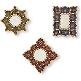 DecorContreras Peruvian Mirrors Set Bronze Leaf Hand-Painted Glass Art | Authentic peruvian heritage handcrafts, versatile set of three small colorful mirrors, easy install gallery wall layout