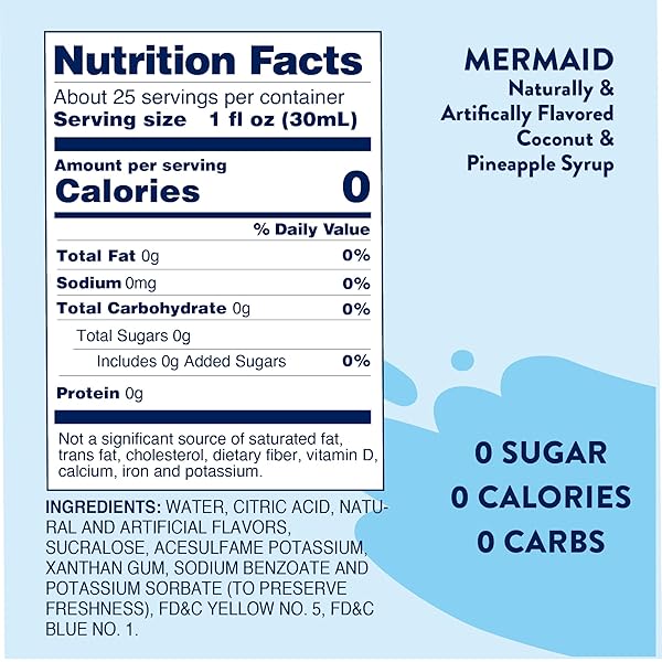 JORDAN’S SKINNY MIXES SUGAR FREE SYRUP, MERMAID FLAVOR, FRUIT FLAVORED WATER ENHANCER, DRINK MIX FOR ICE TEA, LEMONADE & MORE, ZERO CALORIE FLAVORING, KETO FRIENDLY, 25.4 FL OZ, 1 PACK