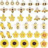 PH PandaHall 40pcs Bee Flower Charms, 10 Styles 3D Bee Sunflower Enamel Pendants Animal Floral Resin Dangle Charms for Earring Bracelet Necklace Kaychain Waist Jewelry Making