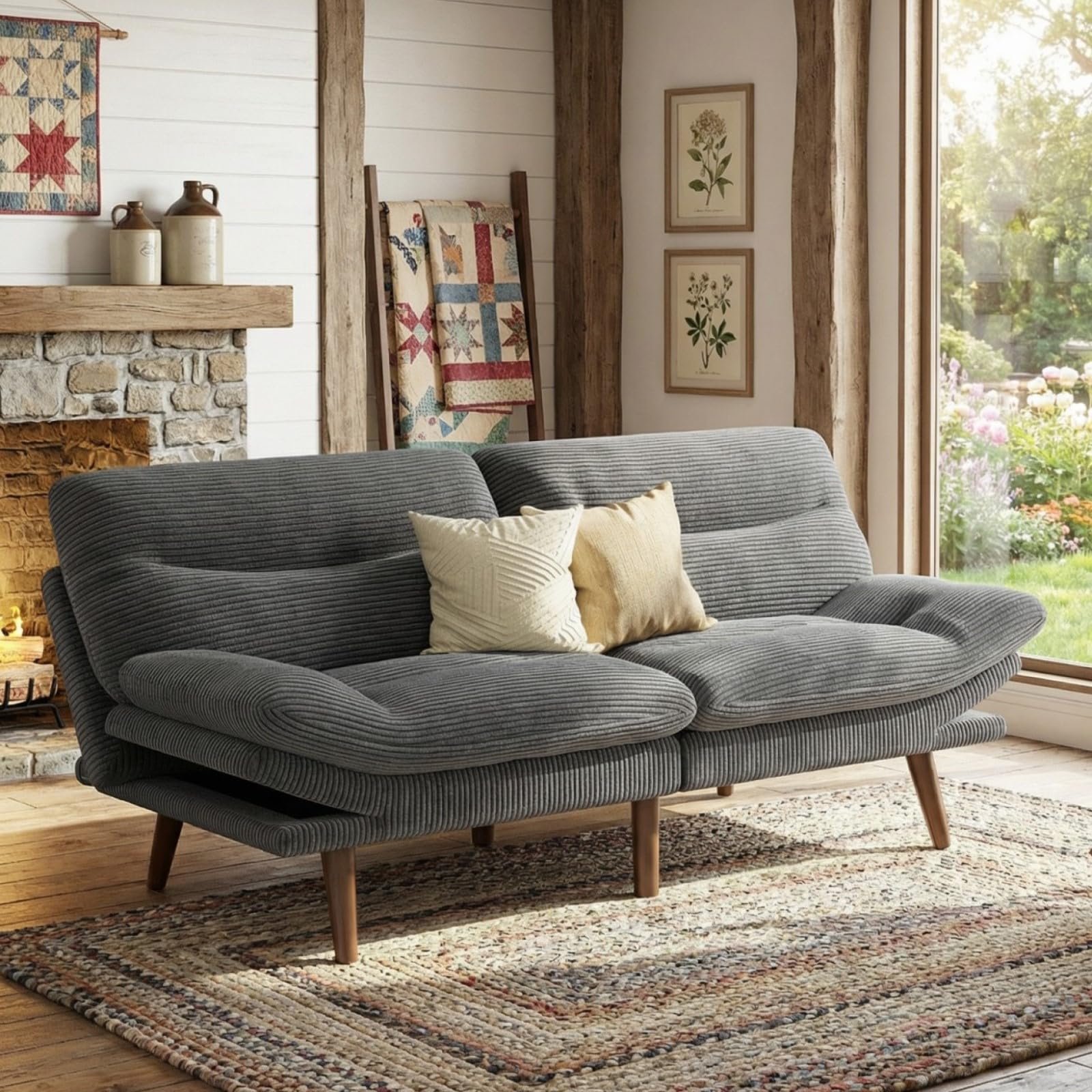 Photo 1 of 
Marsail Futon Sofa Bed, 66” Futon Couch with Adjustable Backrest & Armrests, Convertible Small Sleeper Sofa Bed for Small Apartments, Study Room, Office, Corduroy Loveseat, GREEN 