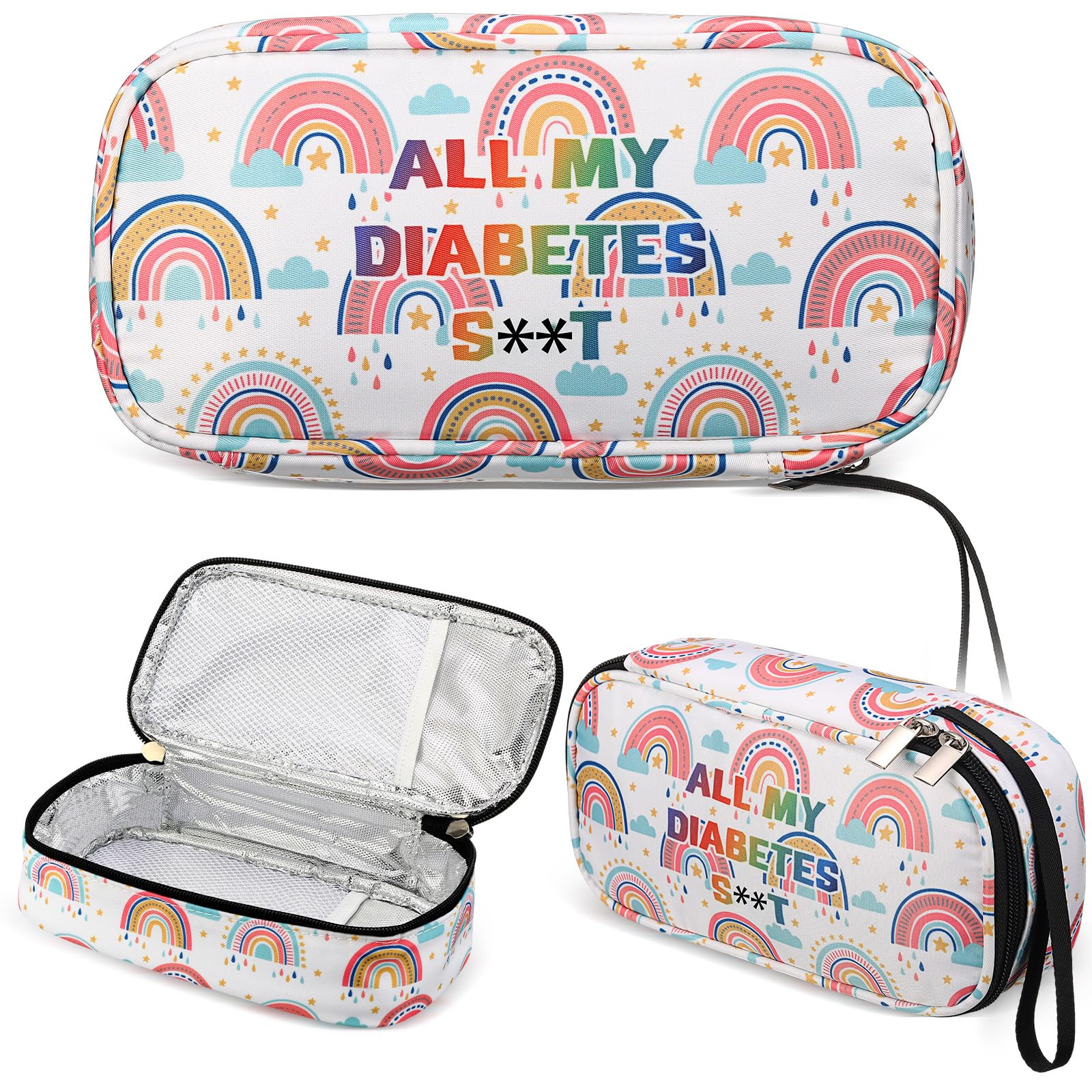 Photo 1 of TrelaCo Insulin Cooler Travel Case Diabetic Travel Case Portable Diabetic Supplies Bag for Insulin Pen Waterproof Storage Bag for Travelling Diabetes Care Medication Diabetic Supplies(Rainbow)