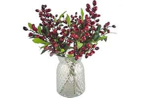 NOLAST 5pcs Artificial Flowers Faux Berry Stems Fake Berries Branches Spray for Vase Home Office Party Decoration (Red)