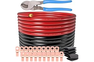 Ruikarhop 1/0 Gauge Wire(20FT Red +20FT Black) CAA,W/ 10 Inch Heavy Duty Cable Cutter,20pcs Lugs Terminal Connectors with 3:1