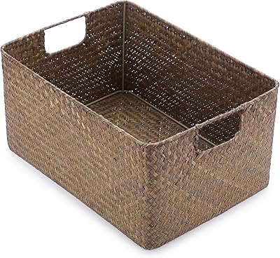 IGNPION Seagrass Storage Box Open Basket Rectangular Woven Laundry Organizer