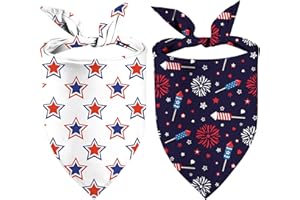 YAOFAVO 4th of July Dog Bandanas 2 Pack, Stars Blue Red Fireworks Print Scarfs for Boy and Girl, Pet Scarves for Independence Day Bandanas Bulk for Small Medium Large Dogs (4th of July Fireworks, One Size)