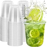 LIANGYUNZE 100 Pcs Disposable Stemless Clear Plastic Cups 12OZ NATURAL Arc Plant Based wine glasses For Parties Weddings Birthdays Cocktail BPA Free Recyclable Clear Cold Cups