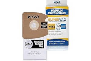 VEVA 40 Pack Premium SuperVac Replacement Vacuum Bags Type MM compatible with Eureka Mighty Mite canister vacuum cleaners Style MM model 3670, 3680, 60295A, 60295B & 60297A