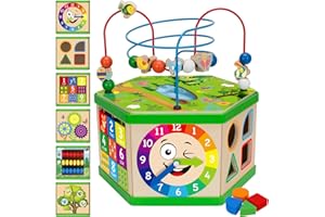 DUCHONG Wooden Activity Cube for 1 Year old, 12-18 Month Boys & Girls, 7-in-1 STEM Montessori Early Developmental Learning Toys for Kids Aged 1-2, Ideal 1st Birthday Gift Toys for Baby, Toddlers (Green)