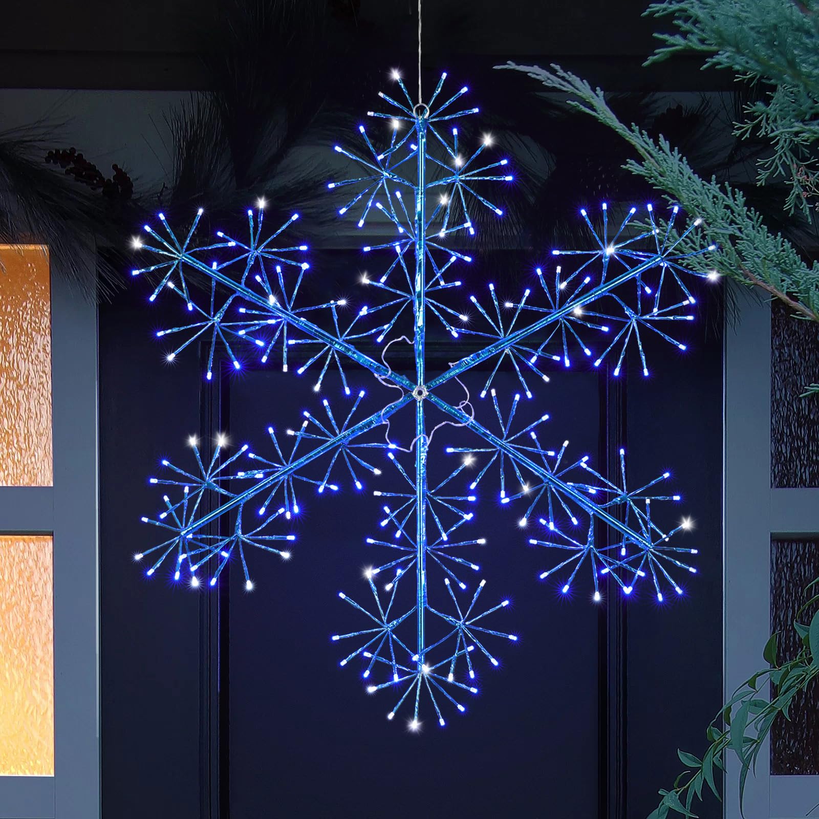 Photo 1 of 30’’ Christmas Snowflake Lights Outdoor, Pre-lit 240Pcs Blue LEDs Hanging Blue Snowflake Decoration for Home Indoor Outdoor Window Silhouette